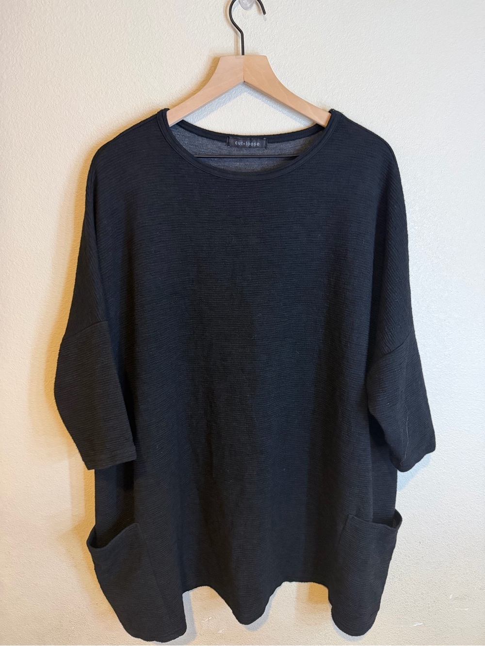 Cut Loose Crimped Pocket Tunic Black One Size Boxy Oversized